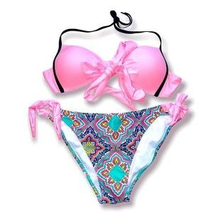 Pink and Aqua Medallion Two Piece Bikini Size XL Juniors